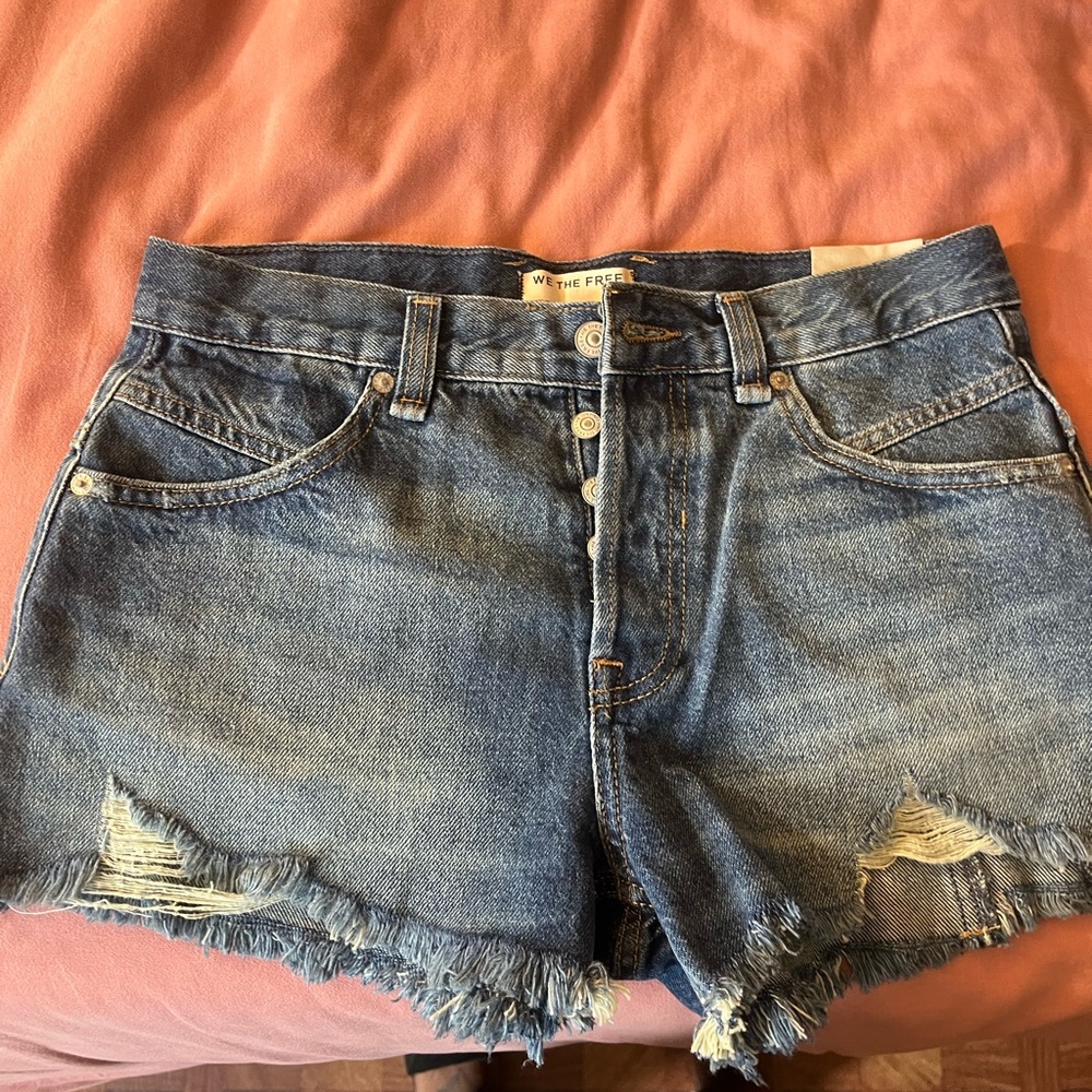 We The Free Blue Jean Shorts Distressed Cut-Off Style